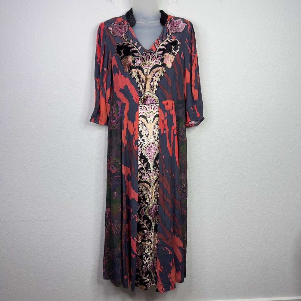 Soft Surroundings Epiphany Dress Women 4 Mauve Cheetah Velvet Burnout Boho Artsy